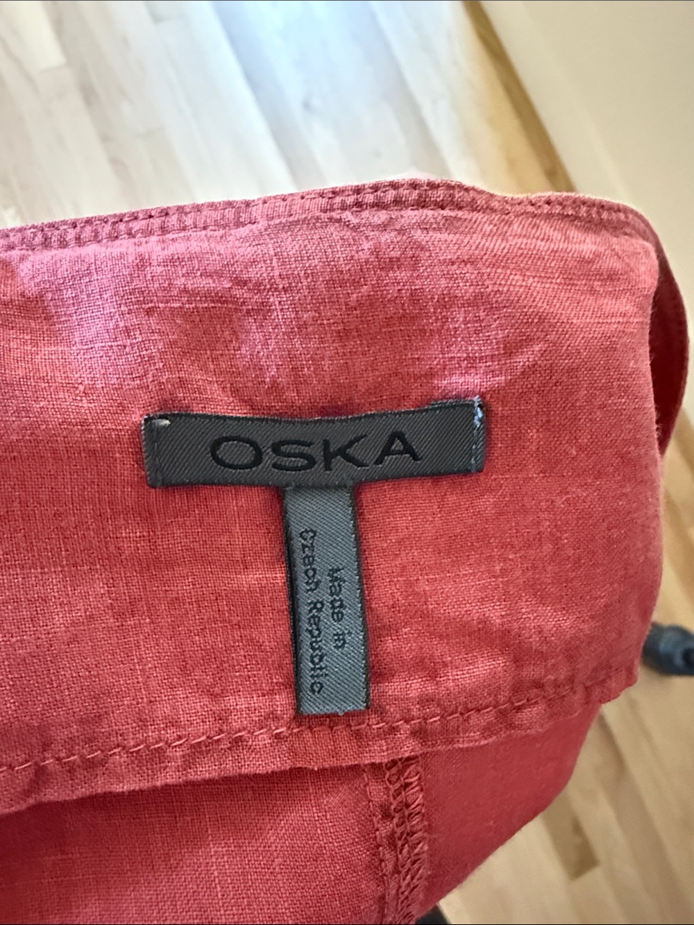 OSKA Maxi Clay Red Women's Linen Dress - Signature Style - Picture 7 of 14